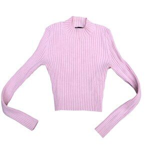 KENDALL & KYLIE Ribbed Cropped Sweater MEDIUM Women's Pink Mock Neck